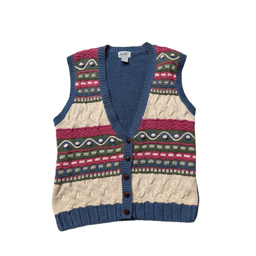 Vintage 90s Koret Petites Sweater Vest Small Funky Cable Knit Grandpa Boho